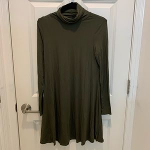 Mock Neck Army Green Long-Sleeve Dress